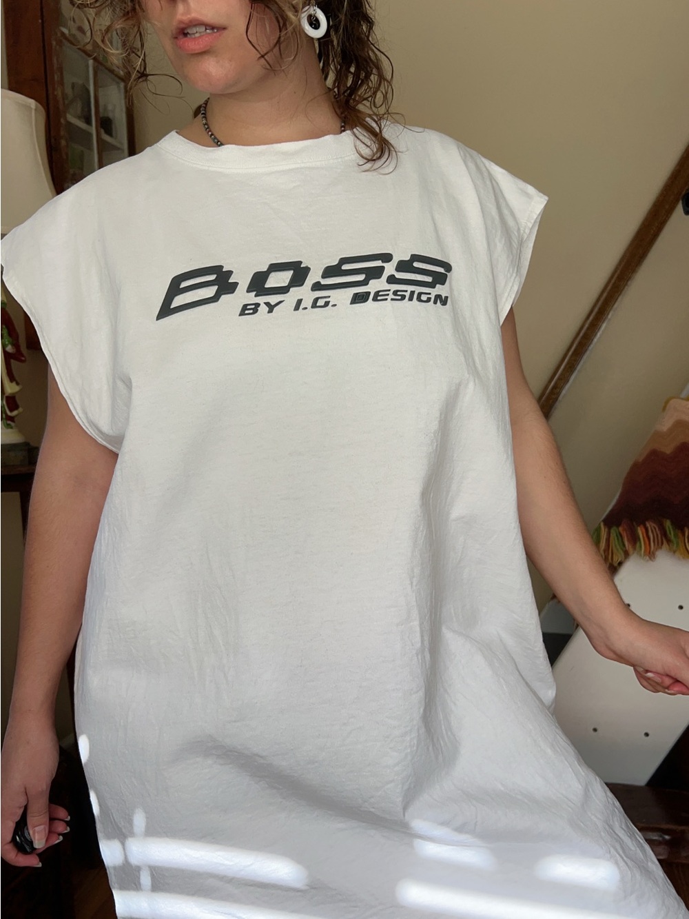 Vintage 90s BOSS by IG Design 3D Logo White Oversized Tee Tank Top Size XXL